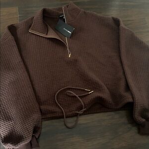 NWT Womens Fashion Nova Cropped 1/2 Zip Waffle Knit Pullover